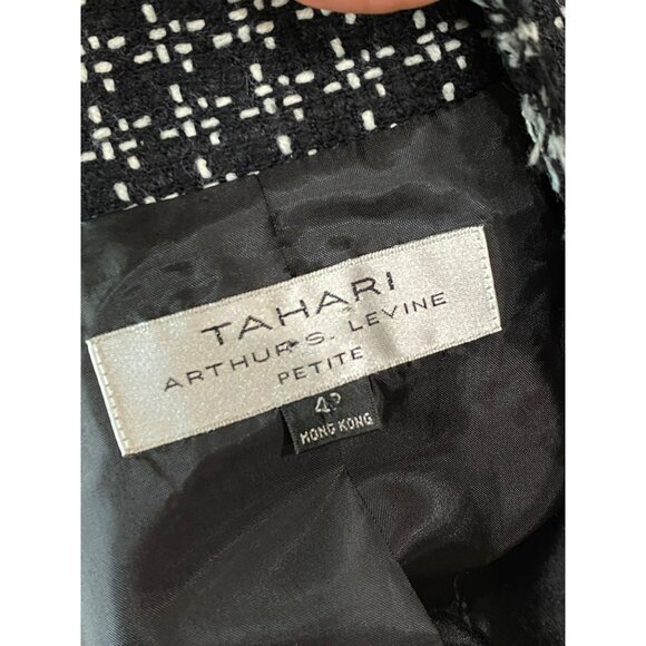 Tahari Arthur S. Levine Petite Open Front Tweed Jacket With Frayed Edges Black/W - Picture 4 of 10